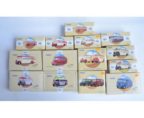 Fourteen boxed 1/50 scale limited edition diecast bus models/model sets from Corgi, all removed from boxes and inspected, mod