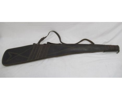 Hawk Eye wool-lined leather gun slip with decorative stitching, with zip in good working order. With light age-related scuffs
