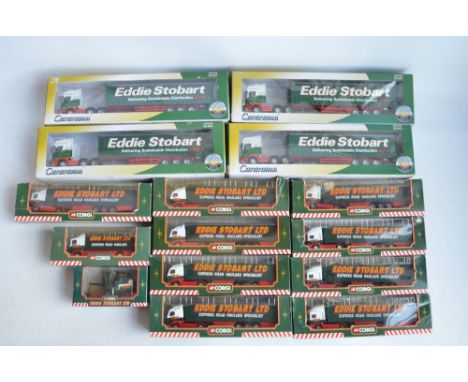 Collection of Eddie Stobart vehicle models to include 4x 1/50 scale articulated lorries from Cararama and 11 by Corgi to incl