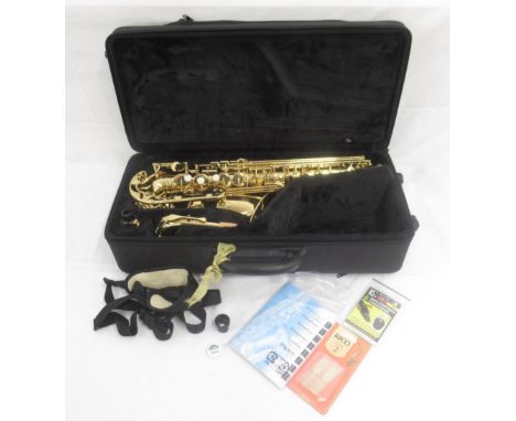 A Yamaha brass alto saxophone YAS-280 serial number L43232, Made in Indonesia, with accessories in carry case 