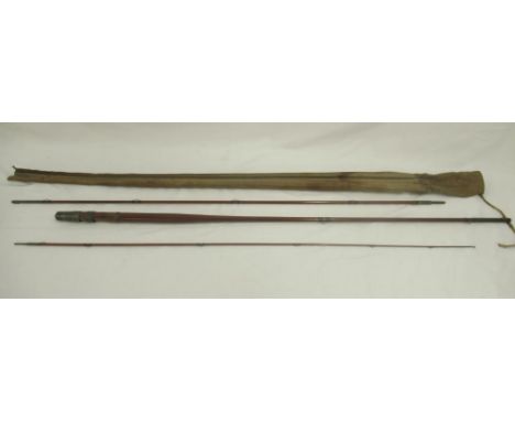 Vintage wooden Army and Navy Stores three-piece fly fishing and general purpose rod, complete with original cloth case. Minor