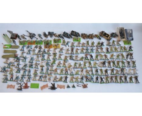 Collection of mostly Britain's Deetail WWII and postwar toy soldier figures including vehicles. Also a single Karate Kung Fu 