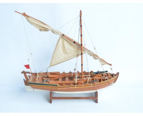 Well constructed wooden plank on frame static model of a Napoleonic Wars era 12 oar British gunboat by Nauticalia of London (