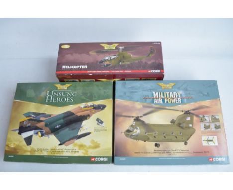 Three Corgi Aviation Archive diecast model aircraft to include AA34201 1/72 scale diecast Boeing CH-47C (excellent overall co