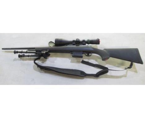 Howa model 1500 .243 calibre bolt action rifle. With Nikko Sterling scope and Allen shoulder strap. Also with telescopic bipo
