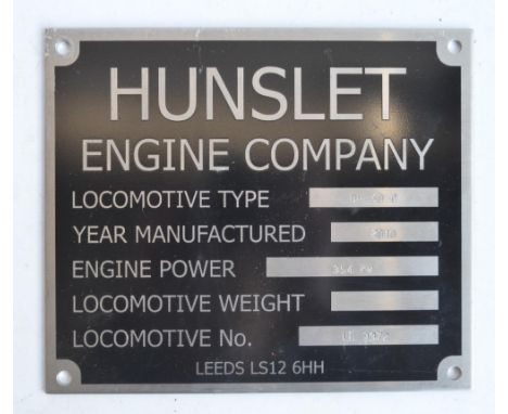Hunslet Engine Company metal engine manufacturers plate for type DH60C, loco number LD 9372, 2010 (19.9x16.9cm) 