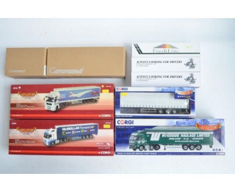 Collection of 1/50 scale diecast truck and trailer models to include Corgi CC14033 Volvo FH (face lift) moving floor trailer,