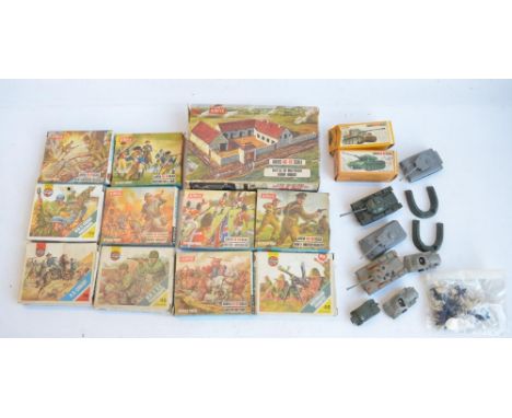 Collection of Airfix HO/OO gauge 1/76 scale plastic model soldier boxed sets and a Waterloo farmhouse diorama (kit partially 