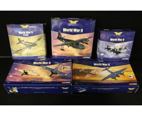 CORGI AEROPLANES/AIRPLANES - WORLD WAR II - a selection of 5 packaged The Aviation Archive Corgi World War II scale die cast 