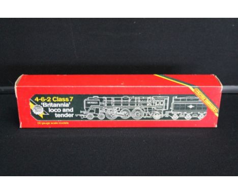 HORNBY RAILWAYS - ENGINE & TENDER - an R.063 BR locomotive 'Britannia 7000' with matching tender. Both in green BR livery. (E
