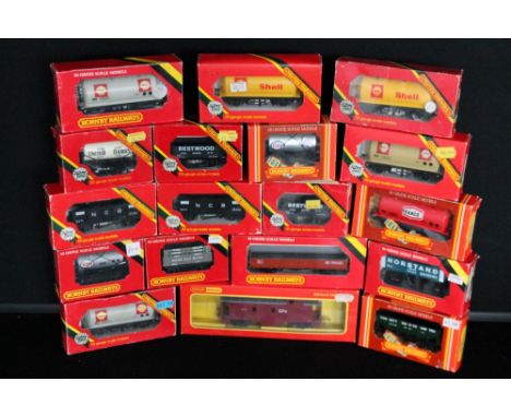 HORNBY RAILWAYS - WAGONS - a mixed selection of 18 Hornby wagons to include the companies Esso, Texaco, Shell and a C.N. Cabo