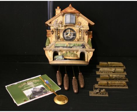 FLYING SCOTSMAN CUCKOO CLOCK - a Flying Scotsman cuckoo clock and 5 Royal Hampshire Art Foundry pewter miniatures to include 
