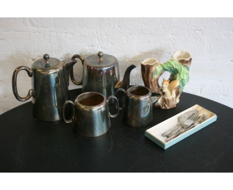 SILVER PLATE/EPNS - a Sheffield hard soldered epns tea set (coffee pot, tea pot, sugar bowl and milk jug), a silver plated Sh