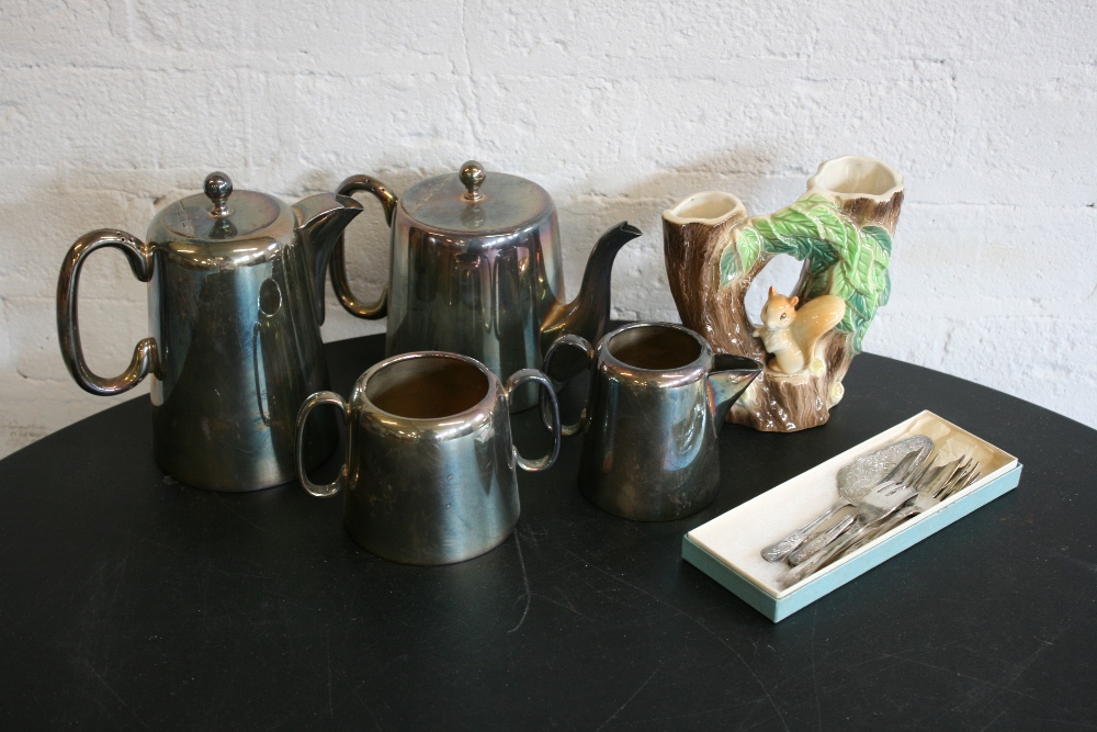 SILVER PLATE/EPNS a Sheffield hard soldered epns tea set (coffee pot