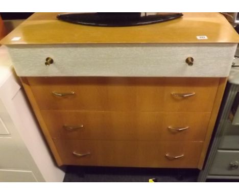GOOD QUALITY 1960's LIGHT OAK CHEST OF 4 DRAWERS WITH BRASS HANDLES