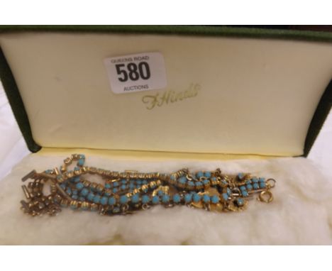 YELLOW METAL&amp; TURQUOISE NECKLACE &amp; GATE BRACELET