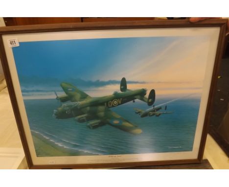 LIMITED EDITION F/G PRINT OF A LANCASTER BOMBER SIGNED BY ARTIST