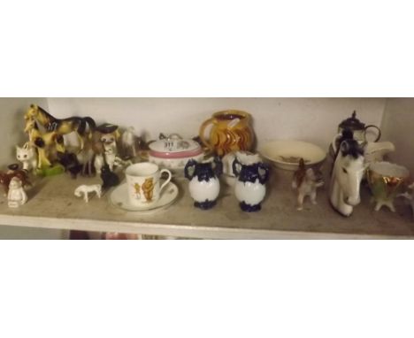 SHELF OF ANIMAL ORNAMENTS &amp; OTHERS