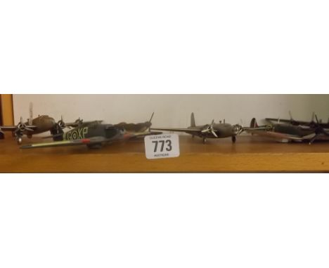 SHELF OF DYE CAST MODEL AIRPLANES OF THE HALIFAX, LANCASTER, SOME A/F