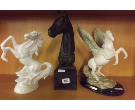 SHELF OF THREE HORSE ORNAMENTS