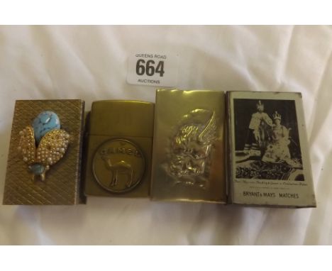 3 MATCH BOX HOLDERS &amp; BRASS CAMEL ZIPPO LIGHTER