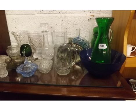 SHELF OF CUT GLASS &amp; OTHER GLASS WARE 