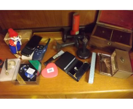 SHELF WITH TEA CADDY, BLACKBERRY, CHEST, DOMINO'S &amp; ORNAMENTS