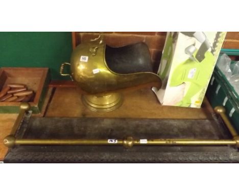 BRASS HELMET COAL SCUTTLE &amp; METAL &amp; BRASS HEARTH SURROUND