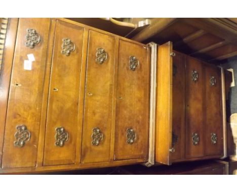 VICTORIAN INLAID WALNUT &amp; MAHOGANY CHEST ON CHEST WITH SLIDING SHELF &amp; BRASS DROP HANDLES (2FT WIDE)