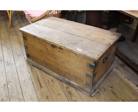 A late 19th Century pine travelling trunk