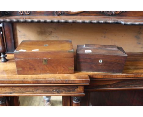 A Regency sarcophagus form tea caddy together with a mahogany writing slope