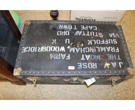 A metal bound travelling trunk
