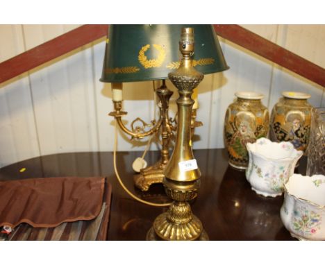 A gilt metal table lamp and one other three branch table lamp and shade