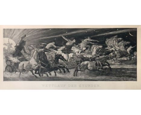 Döring , Adolf1848 - 1938, deutscher Maler und Grafiker. "Wettlauf der Stunden", allegorische Darstellung mit Streitwagen nac