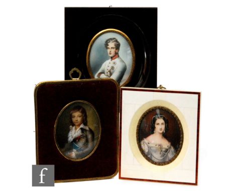 AFTER MORITZ MICHAEL DAFFINGER - Portrait of the Duke of Reichstadt, a miniature watercolour on ivory, signed indistinctly, o