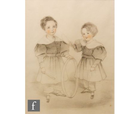 ENGLISH SCHOOL (EARLY 19TH CENTURY) - 'Portrait of Robert and Godfrey Webb as boys with their hoop and stick', pencil drawing