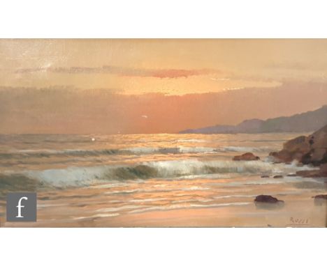 ROSSI (MID 20TH CENTURY) - A seascape at sunset, oil on canvas, signed, framed, 33cm x 56cm. 