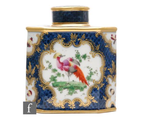 AMENDED DESCRIPTION -A late 19th Century Samson tea caddy and cover, decorated with panels of exotic birds, insects and flowe