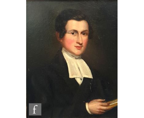 ENGLISH SCHOOL (CIRCA 1840) - Portrait of a church minister, oil on panel, inscribed 'G.A.Boyeson' verso, framed, 24cm x 19cm