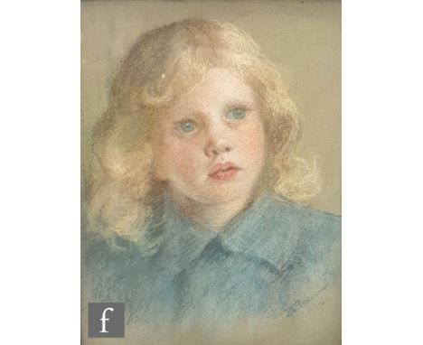 ENGLISH SCHOOL (EARLY 20TH CENTURY) - Portrait of a child with long blonde hair, pastel drawing, signed indistinctly and date