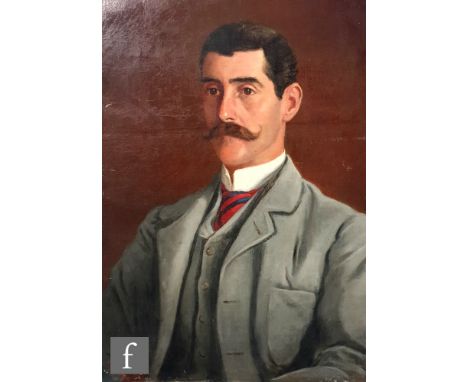 ENGLISH SCHOOL (LATE 19TH CENTURY) - Portrait of a young man wearing a grey jacket and waistcoat, half length, oil on canvas,