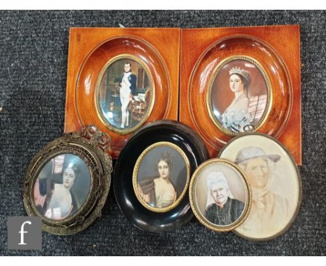 AFTER JACQUES LOUIS DAVID - Portrait of Napoleon in his study, miniature on ivorine, oval, framed, 9cm x 7cm, also the compan