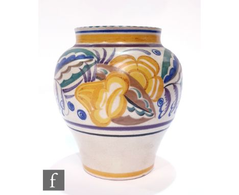 A 1930s Carter Stabler &amp; Adams Poole Pottery vase of shouldered ovoid form, decorated with hand painted flowers and folia