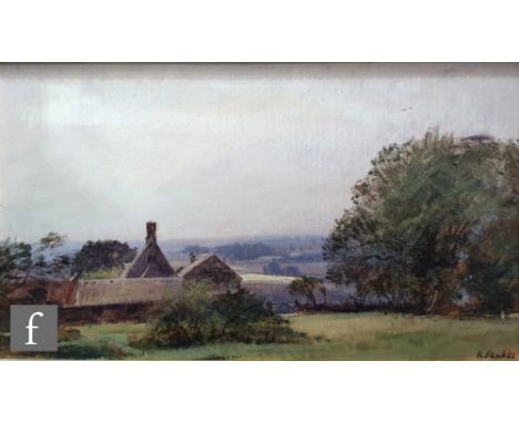 R. READ (CONTEMPORARY) - 'Seals Hill Farm', oil on board, signed and dated '83, framed, 15cm x 25cm, also two other oils by d