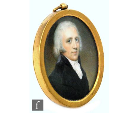 FOLLOWER OF JOHN SMART (1742-1811) - Portrait of The Reverend Thomas James Quin, watercolour miniature on ivory backed with w