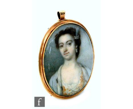 ATTRIBUTED TO CHRISTIAN FRIEDRICH ZINCKE (1685-1767) - Portrait of a young lady, bust length, watercolour miniature on ivory,