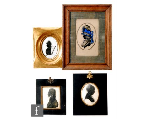 ENGLISH SCHOOL (EARLY 19TH CENTURY) - Portrait of a lady wearing a bonnet, a painted silhouette heightened with blue, framed,