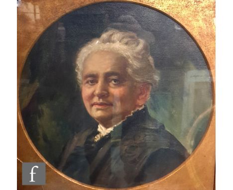 ENGLISH SCHOOL (C.1900) - Portrait of an elderly lady wearing a black dress, oil on canvas, within circular slip, framed, dia