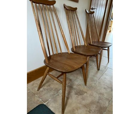 3 ERCOL GOLDSMITH LIGHT ELM STICKBACK DINING CHAIRS
