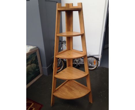 A four tiered graduating pine corner shelf 160cmH